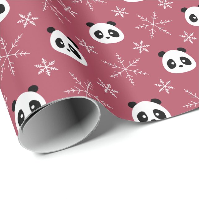 Light Burgundy Red - Niedliche Pandas mit Schneefl Geschenkpapier (Rolleneckpunkt)