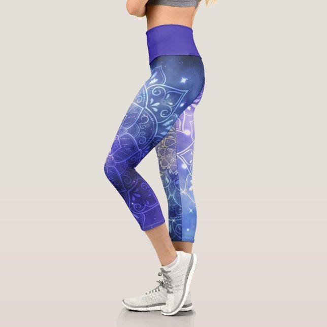 Light Burst Lila Galaxy White Mandala Capri Legg (Links)