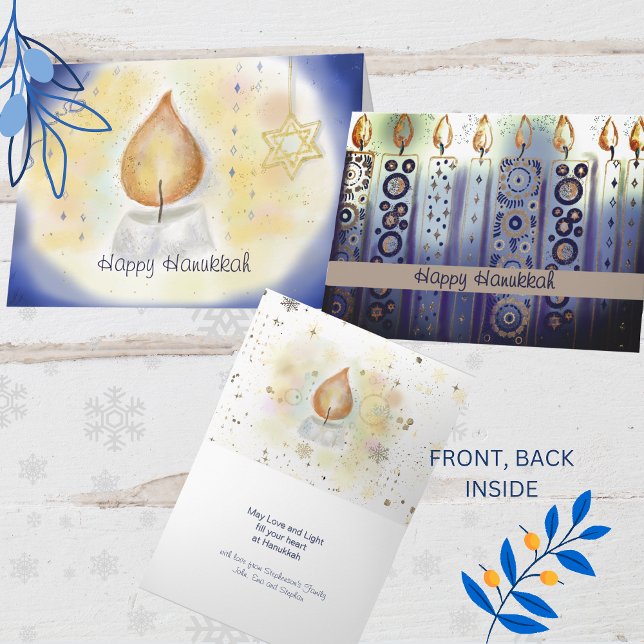 Light Candles Happy Hanukkah Wasserfarbe Karte (Light Candles Happy Hanukkah watercolor Card)