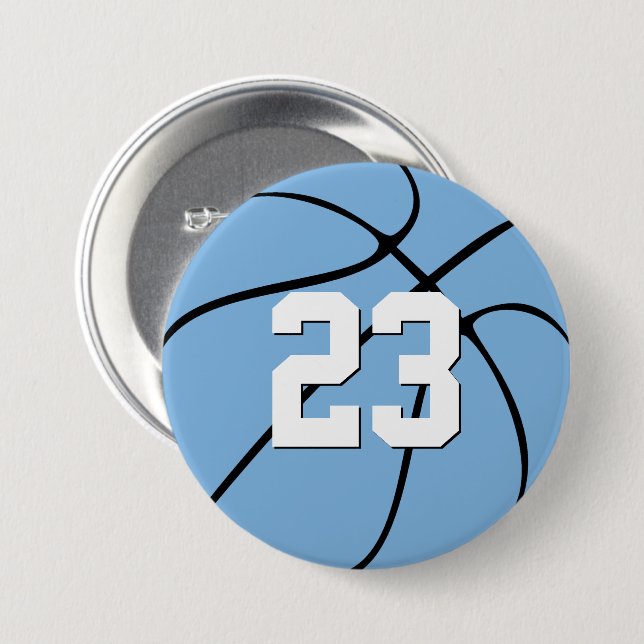 Light Carolina Blue Basketball Spielnummer Sport Button (Vorne & Hinten)
