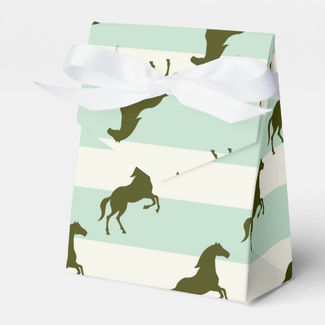 Light Celadon Green und Brown Horse Pattern Geschenkschachtel (Vorderseite)