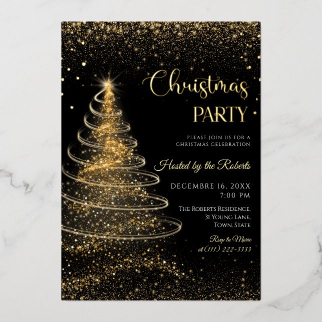 Light christmas tree Birthday Foil Invitation (Recto)
