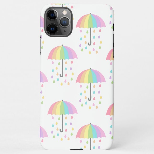Light Colors Rainbow Umbrella Print Rain Drops iPhone Hülle (Rückseite)