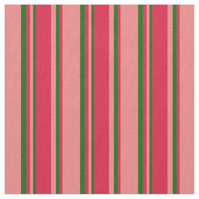Light Coral, Crimson & Dark Green Lined Pattern Stoff (Nahaufnahme)