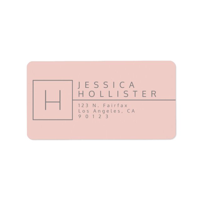 Light Coral & Grau Mit Monogramm Rücksendeadresse Adressaufkleber (Vorne)
