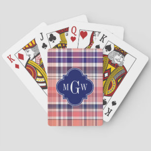 Light Coral Navy Welpe Madras Monogram Spielkarten
