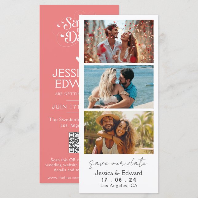 Light Coral Save the Date Foto Stand Qr Code (Vorne/Hinten)