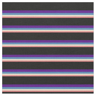 Light Coral, Tan, Blue, Indigo & Black Streifen Stoff