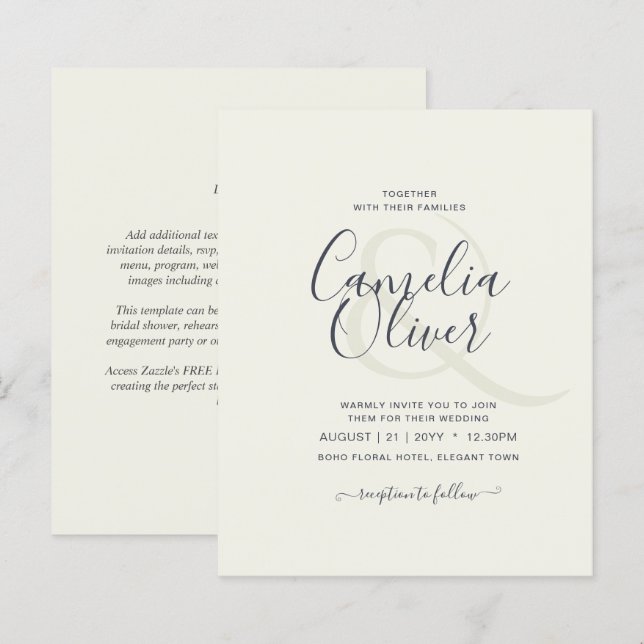 Light Cream Budget Wedding INVITE (Vorne/Hinten)