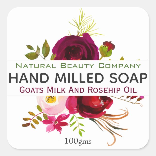 Light Crisp Floral Natural Soap Label Quadratischer Aufkleber (Vorderseite)