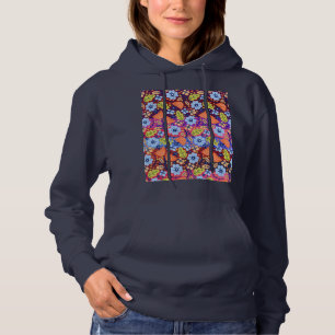 Light Dark Blue White Green Floral Art Weihnachten Hoodie