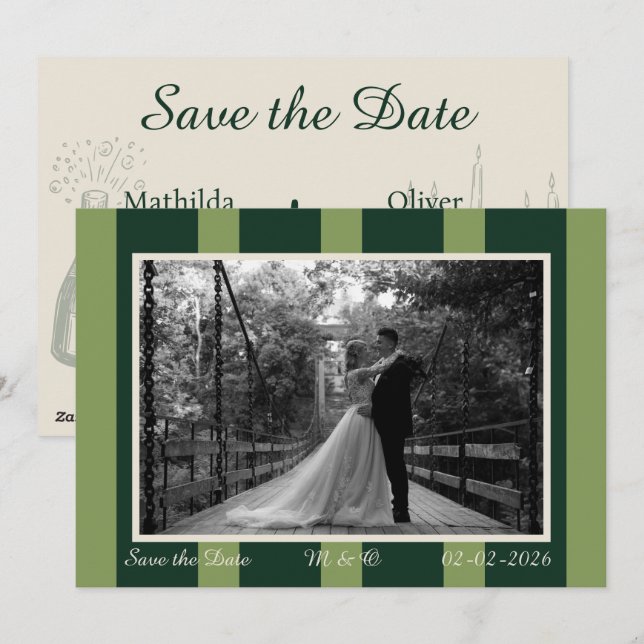 Light & Dark Green Wide Stripe Invitation (Devant / Derrière)