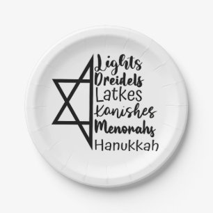 Light Dreidel Latke Kanish Menorah Hanukkah Pappteller