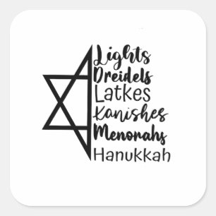 Light Dreidel Latke Kanish Menorah Hanukkah Quadratischer Aufkleber