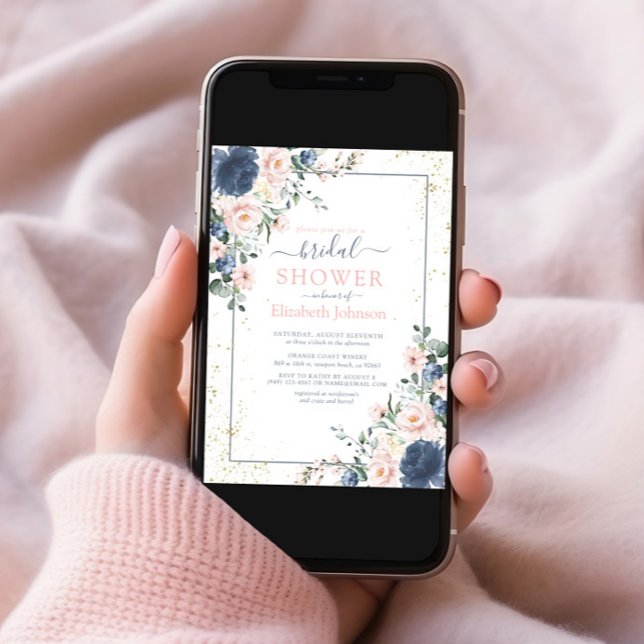 Light Dusty Blue Blush Pink Gold Floral Dusche Einladung (Von Creator hochgeladen)