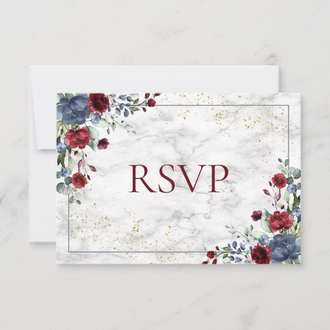 Light Dusty Blue Burgundy Gold Wedding RSVP (Vorderseite)
