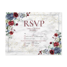 Light Dusty Blue Burgundy Gold Wedding RSVP