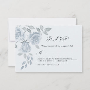 Light Dusty Blue Floral Watercolor Wedding RSVP Karte