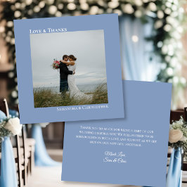 Light Dusty Blue Liebe Dank Foto & Note Wedding Dankeskarte