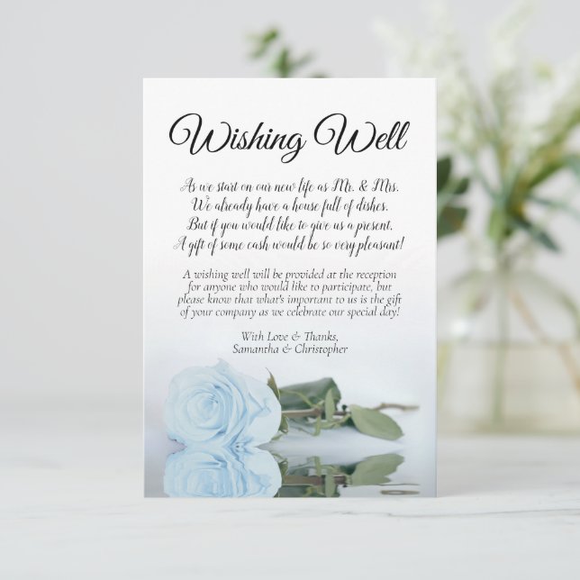 Light Dusty Blue Rose Hochzeit wünscht gutes Gedic Begleitkarte (Stehend Vorderseite)