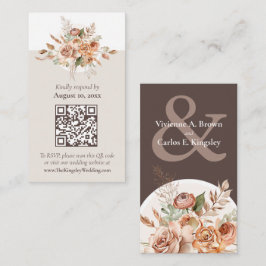 Light Earth Tone Floral Boho Wedding RSVP QR Card Visitenkarte