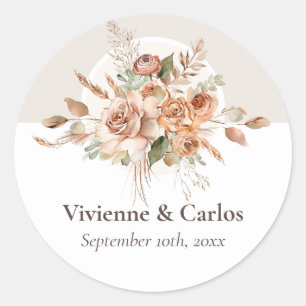 Light Earth Tone Floral Rustic Boho Wedding Runder Aufkleber