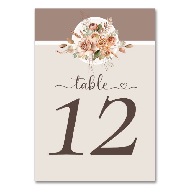 Light Earth Tone Floral Rustic Boho Wedding Tischnummer (Vorderseite)