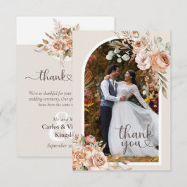 Light Earth Tone Rustic Boho Floral Wedding Dankeskarte