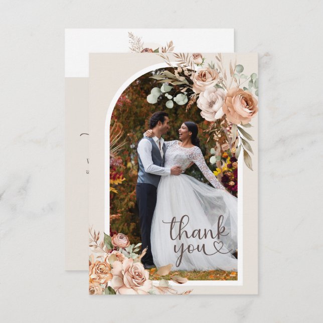 Light Earth Tone Rustic Boho Floral Wedding Dankeskarte (Vorne/Hinten)