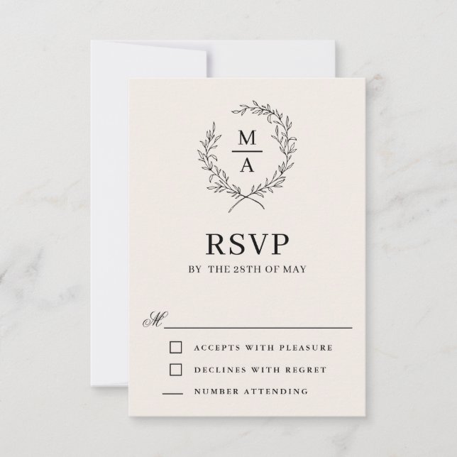 Light Ecru Simple Elegant Monogram RSVP Karte (Vorderseite)