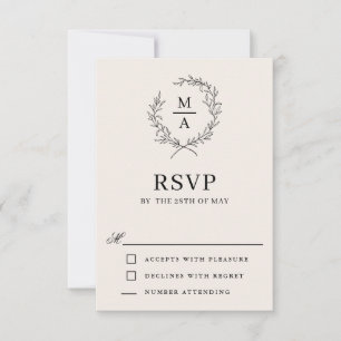 Light Ecru Simple Elegant Monogram RSVP Karte