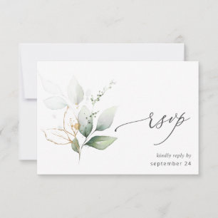 Light Eukalyptus Glow Gold w Meal RSVP Card 2 Karte