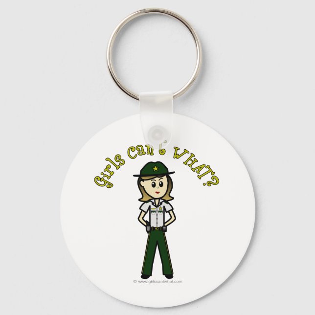 Light Female Sheriff in Green Uniform Schlüsselanhänger (Vorderseite)