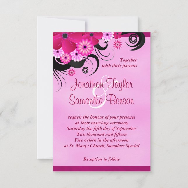 Light Fuchsia Floral 3,5" x 5" Hochzeitseinladunge Einladung (Vorderseite)