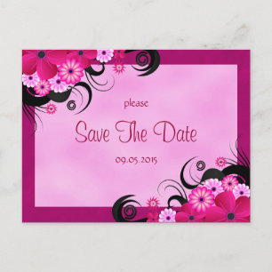 Light Fuchsia Floral Ankündigung Datum freihalten Postkarte