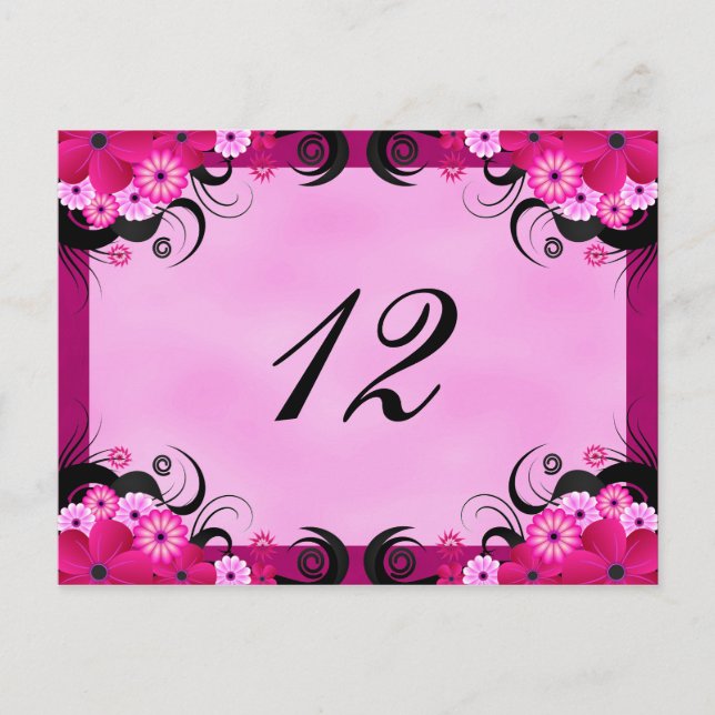 Light Fuchsia Floral Empfang Tischnummer Cards (Vorderseite)