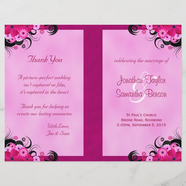 Light Fuchsia Floral Wedding Programme Modèles (Devant)