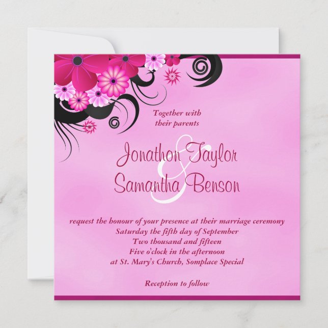 Light Fuchsia Magenta Floral Wedding 5.25" Einladu Einladung (Vorderseite)