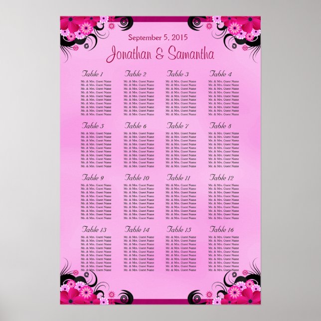 Light Fuschia 16 Wedding Table Seating Charts Poster (Vorne)