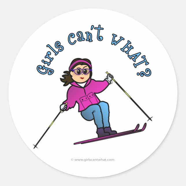 Light Girl Snow Skiing Runder Aufkleber (Vorderseite)