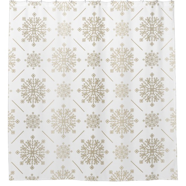 Light Gold Abstrakt Snowflakes Muster Duschvorhang (Vorderseite)