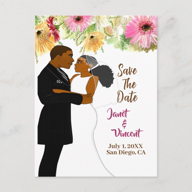 Light Gold Blues American Couple Wedding Postkarte (Vorderseite)