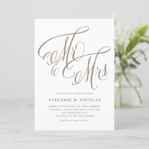 Light Gold Mr. und Mrs. Rustic Calligraphy Wedding Einladung