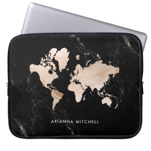 Light Gold World Map auf schwarzem Marmor Laptopschutzhülle