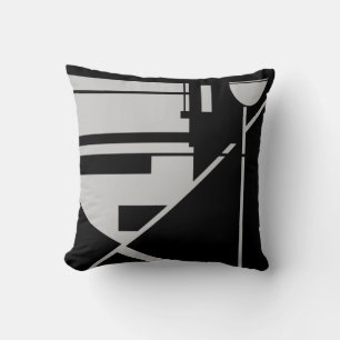 Light Gray auf Black Geometric Abstrakt Kissen