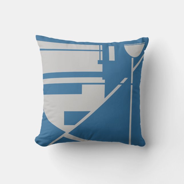Light Gray Bright Blue Geometric Abstrakt Kissen (Vorderseite)