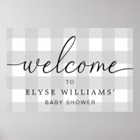 Light Gray Gingham Welcome Sign
