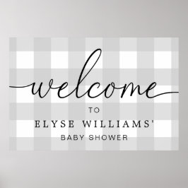 Light Gray Gingham Welcome Sign Poster