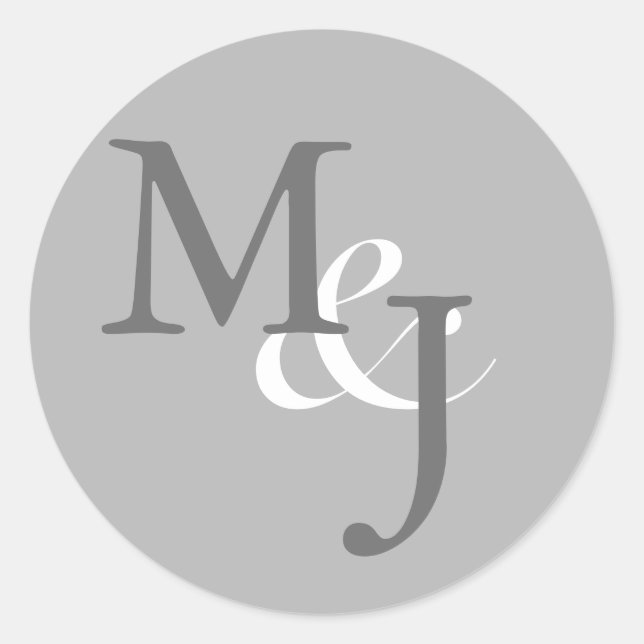 Light Gray Mit Monogramm Wedding Umschlag Aufklebe Runder Aufkleber (Vorderseite)