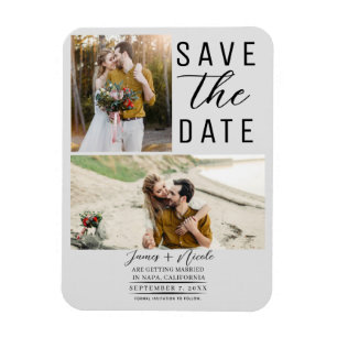 Light Gray Modern 2 Fotos Save the Date Hochzeit Magnet